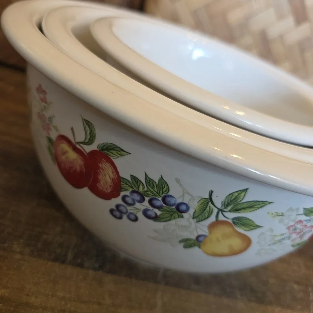 Corelle Coordinates Chutney Pattern Stoneware Serving Mixing Bowl 3 Piece‎ Set
